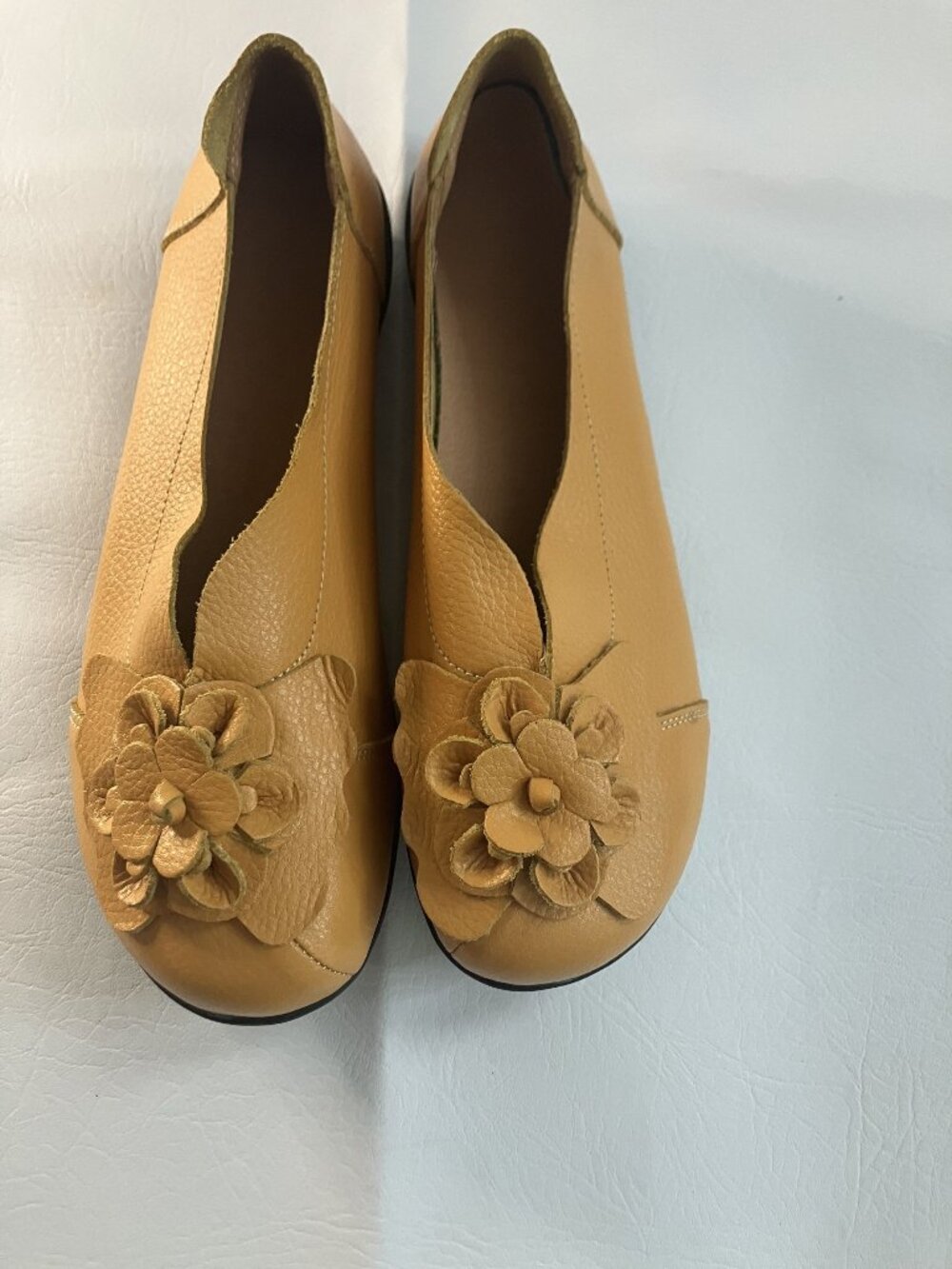 Yellow Leather Slip-On Shoes With Floral Detail Rubber Sole Size 42
